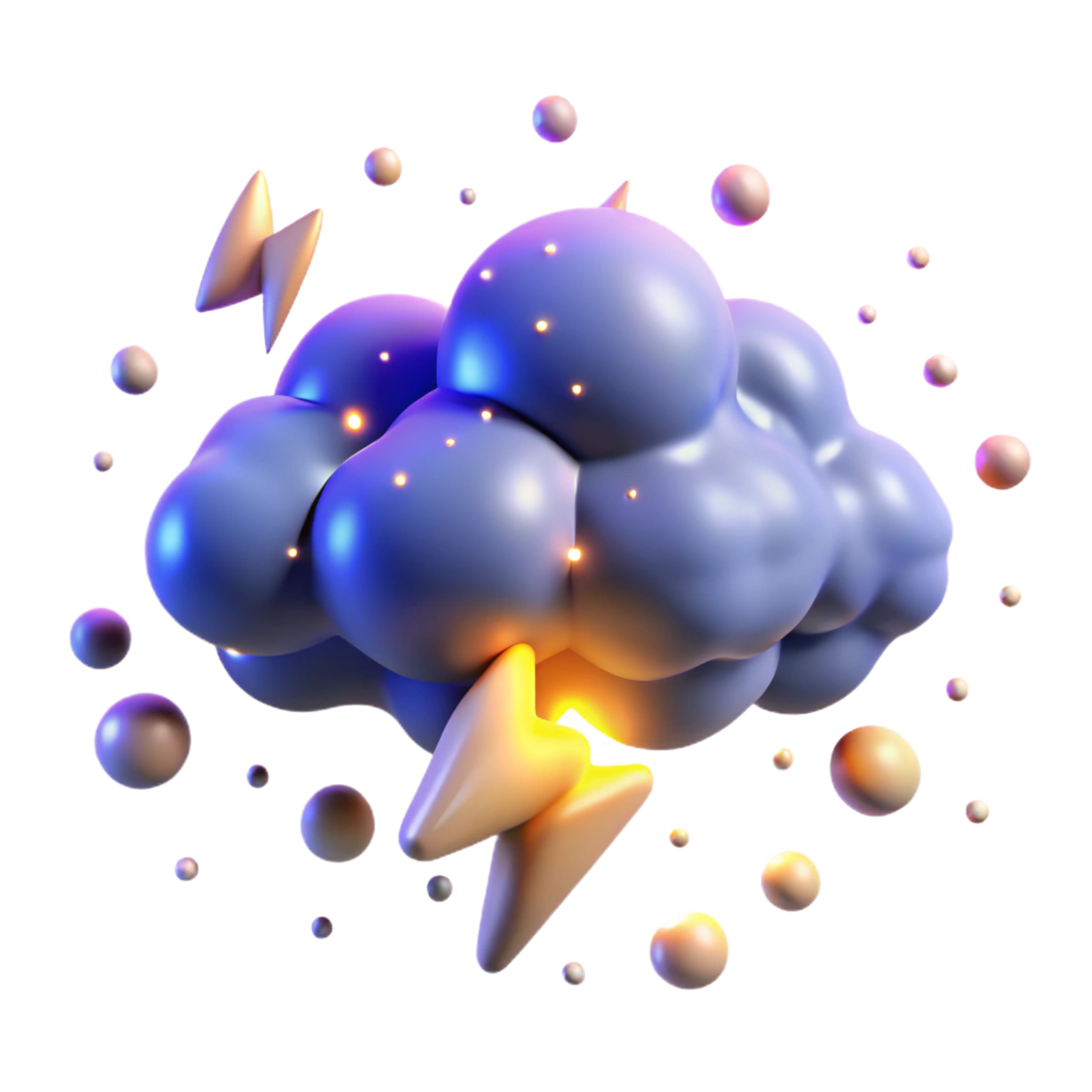 Glowing storm cloud with lightning bolts